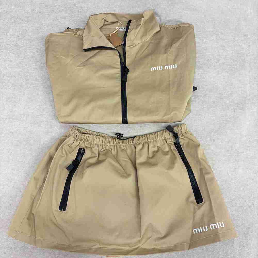 Miu Miu Khaki Windbreaker Jacket & Skirt Set